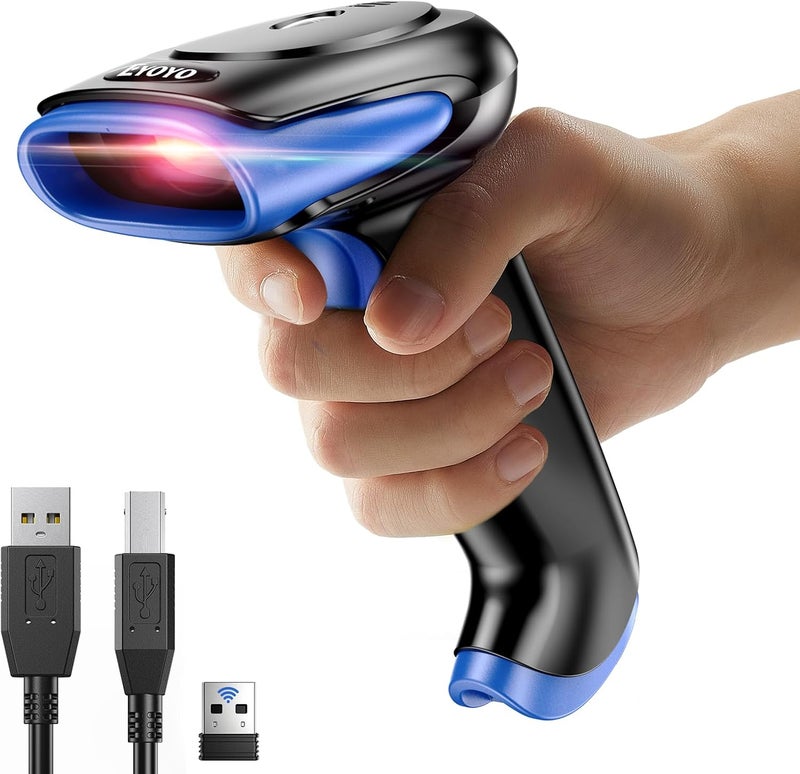 EYOYO ماسح باركود بلوتوث 2D لاسلكي، 2500mAh محمول بدون سلك قارئ باركود USB لقراءة QR للمكتبة، جرد المستودعات متوافق مع iPad، هاتف أندرويد، iPhone، لابتوب - Image 1